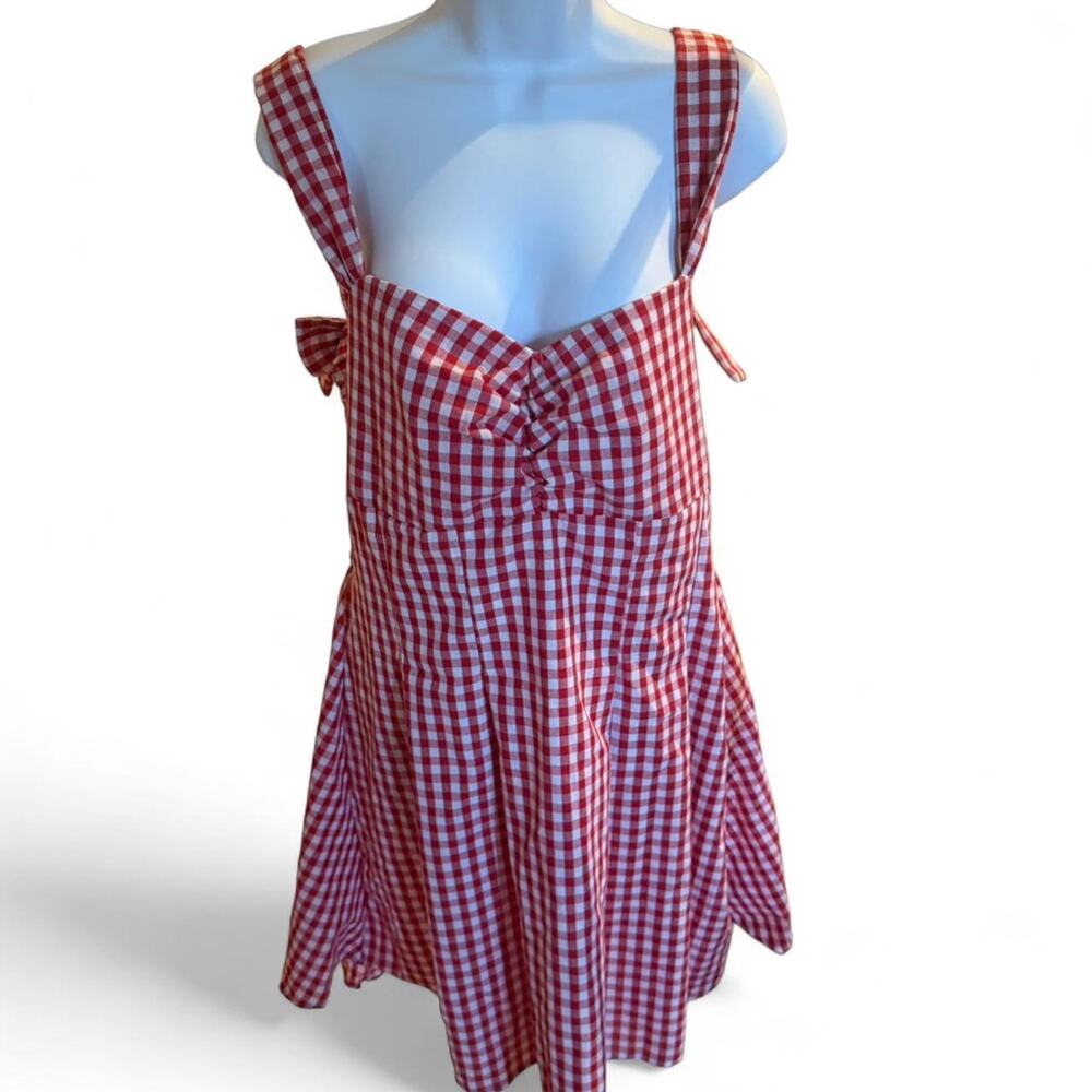 Red Gingham Mini Dress with Bow Detail - Size XXL